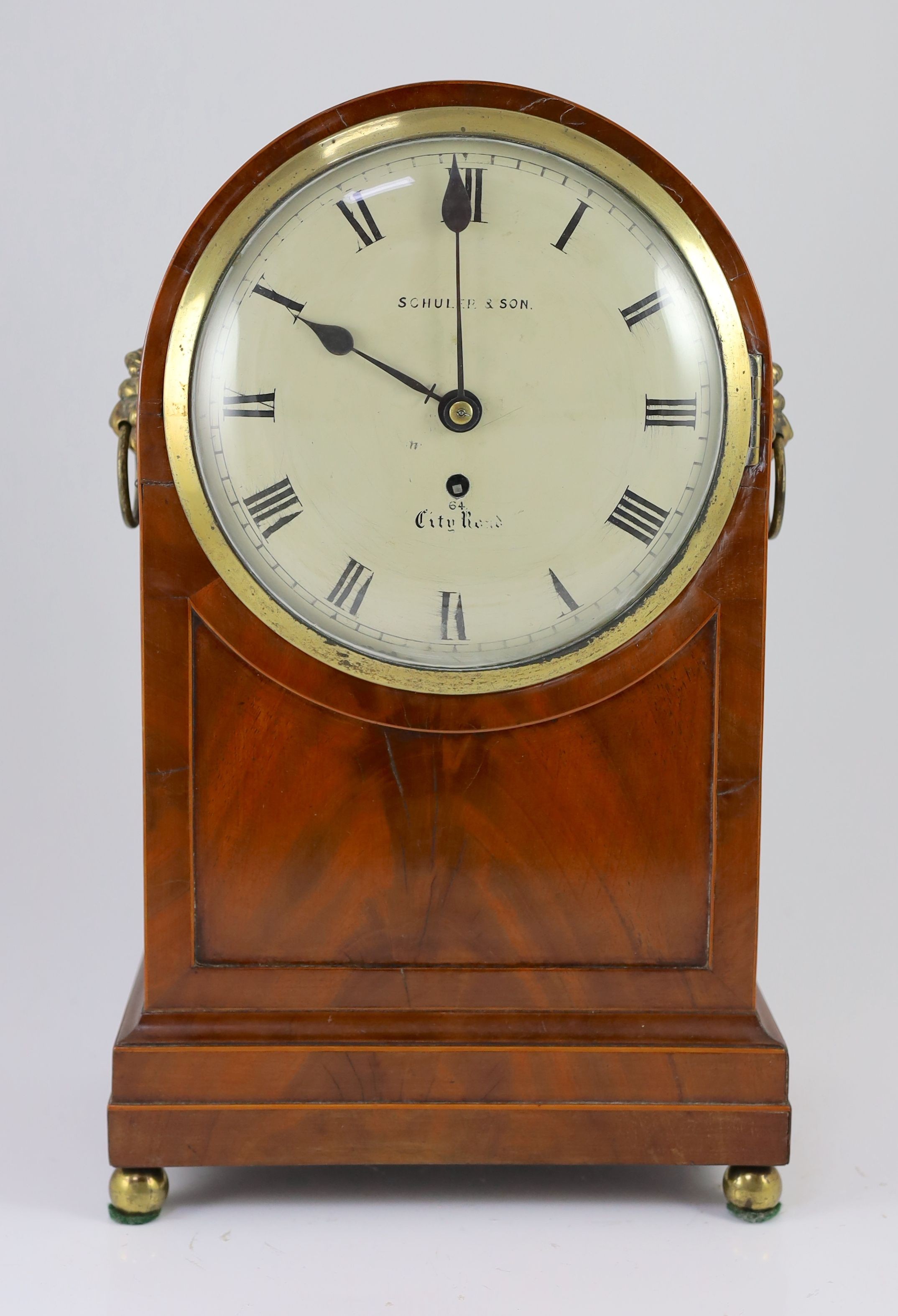 A Regency mahogany mantel timepiece H. 44cm. W. 27cm. D. 17cm.